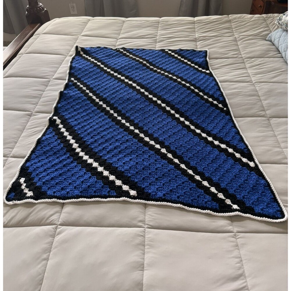 Handmade Crocheted Prayer Shawl Ministry Lap Blanket Blue Black White